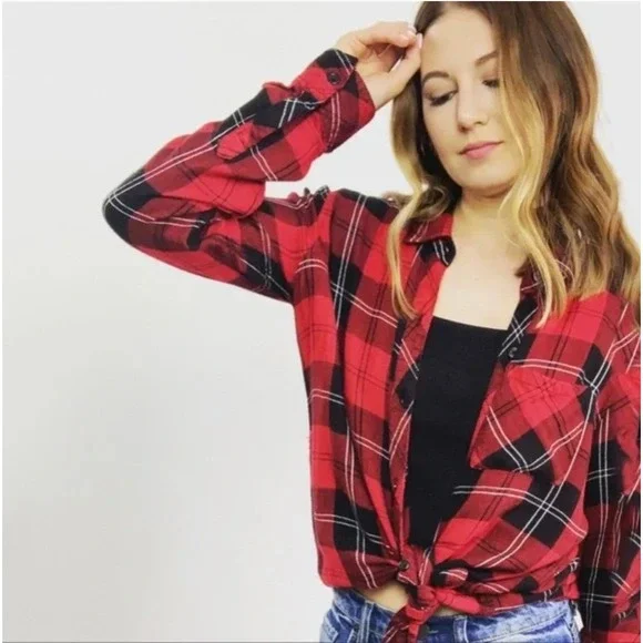 Rails Hunter‎ Plaid Shirt SM Red Black Holiday Cozy Y2K Soft Flannel Button Down - Picture 4 of 12